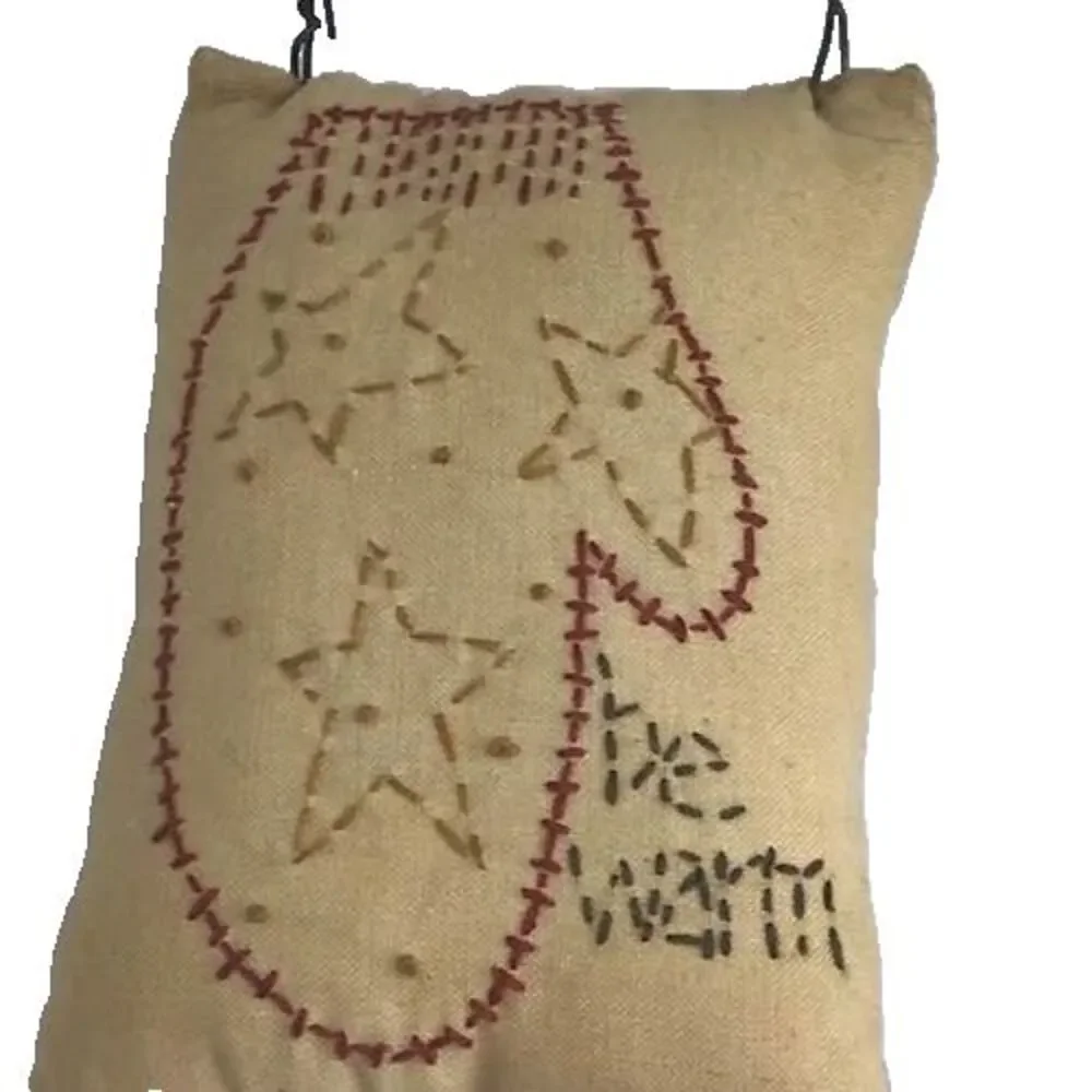 Primitive Mitten Christmas Holiday Ornament Hand Stitched Be Warm Muslin Stuffed